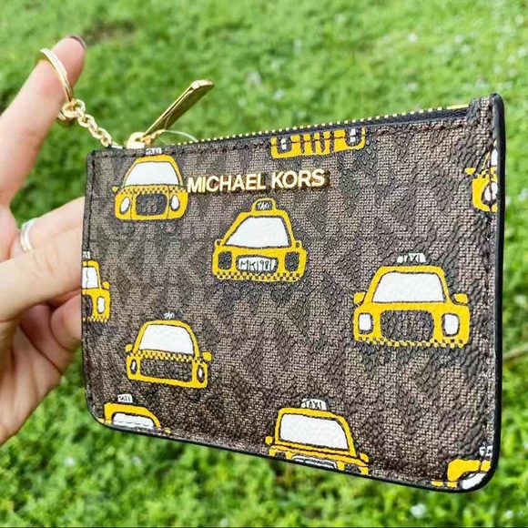 Michael Kors Jet Set Small Top Zip Coin Pouch ID Card Holder New York City Taxi - Picture 2 of 8
